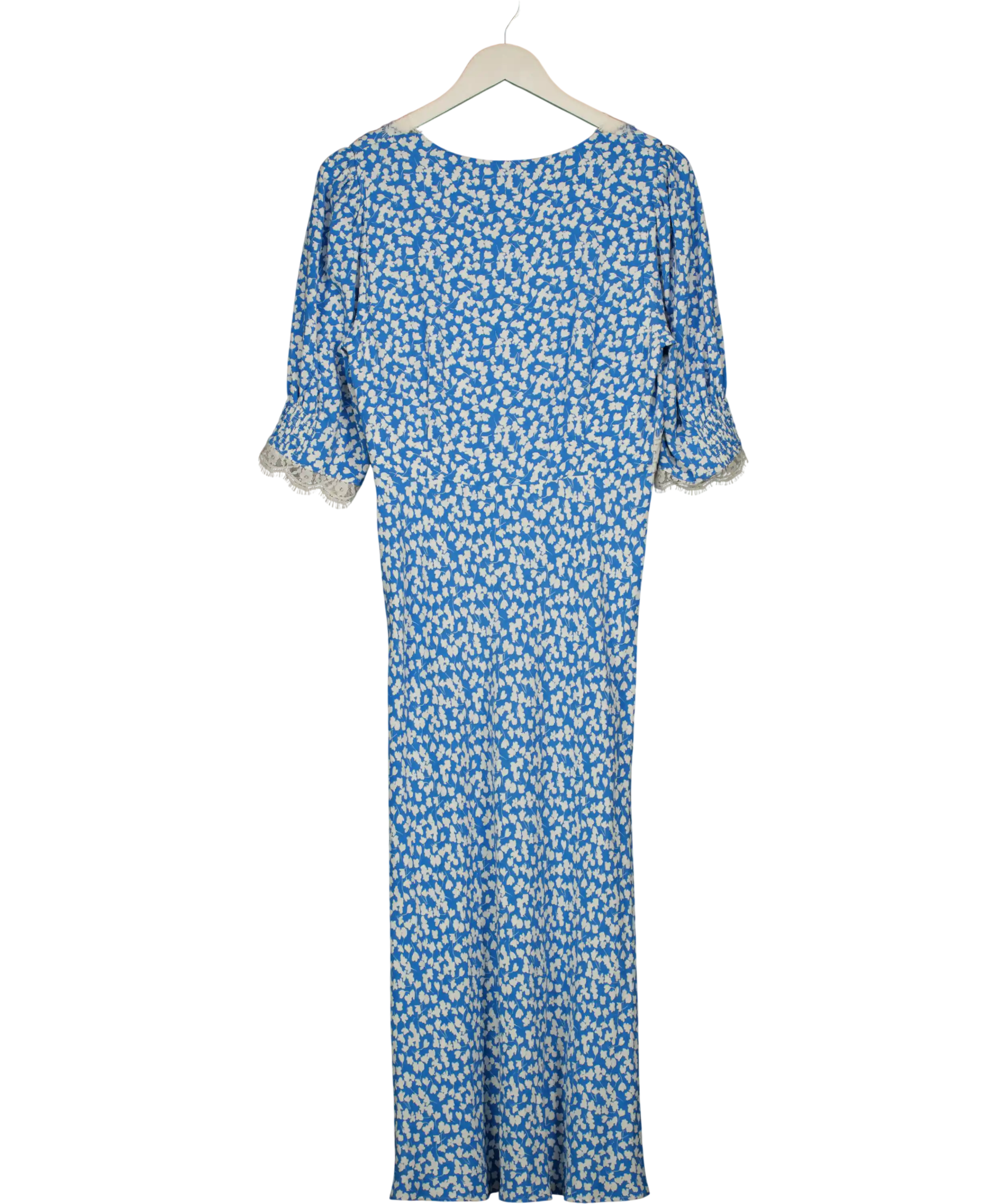M&S Collection Blue Printed V-neck Lace Insert Midaxi Tea Dress UK 12