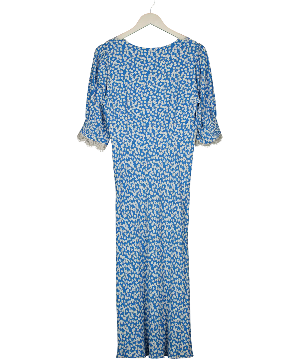 M&S Collection Blue Printed V-neck Lace Insert Midaxi Tea Dress UK 12