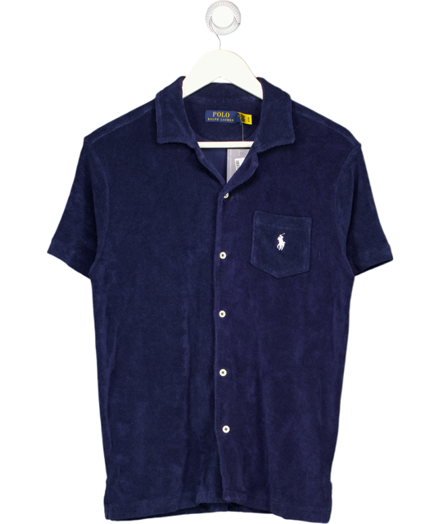 Polo Ralph Lauren Blue Custom Slim Fit Terry Camp Shirt UK S