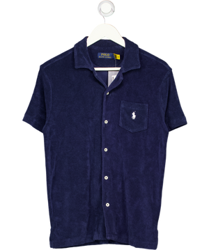 Polo Ralph Lauren Blue Custom Slim Fit Terry Camp Shirt UK S