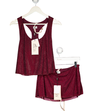 Oh Polly Red 2-piece Embellished Jersey Scoop-neck Racerback Top (uk 12) And Skirt (uk 8) UK S/M