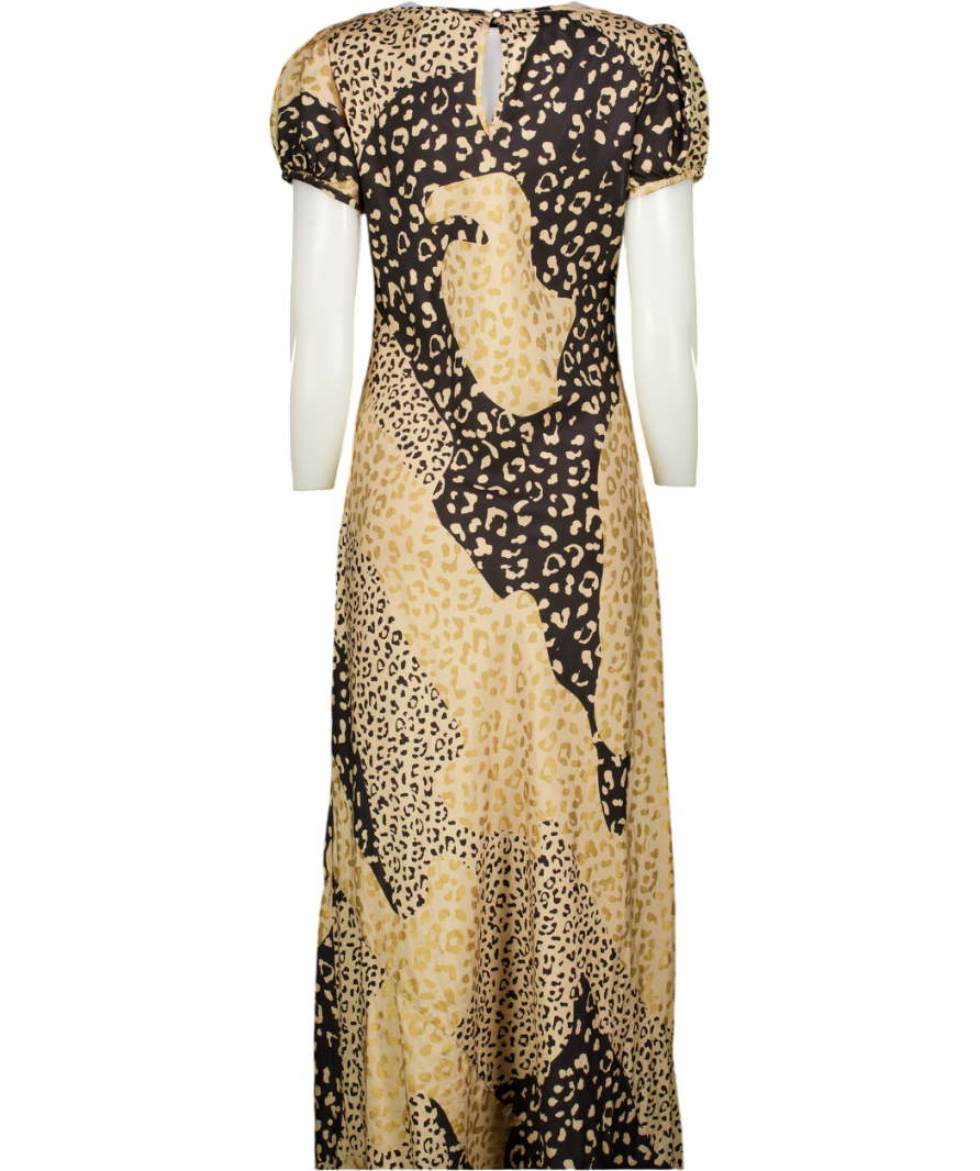RIXO Metallic Reese Leopard-print 100% Silk-satin Midi Dress UK M