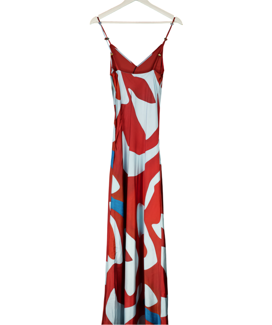 SIR. THE LABEL Blue / Red Frankie Beaded Strap Printed Silk Slip Dress Sz1 UK 6