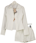 MESHKI 2-piece Annalee Cotton Beaded Tie Shirt & Shorts Set - White UK XS