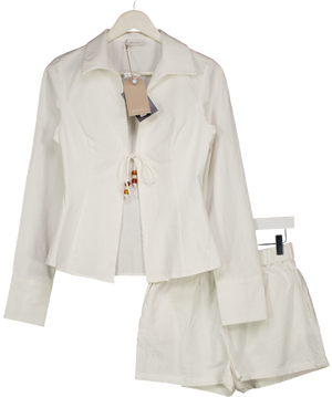 MESHKI 2-piece Annalee Cotton Beaded Tie Shirt & Shorts Set - White UK XS