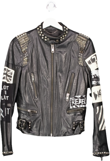 Diesel Black Leather Stud Biker Jacket UK 8