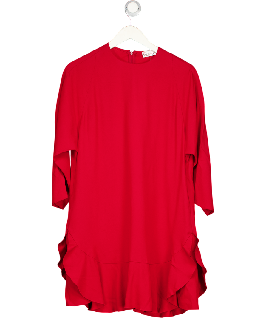 RED VALENTINO Red Long Sleeve Frill Hem Mini Dress It40 UK 8