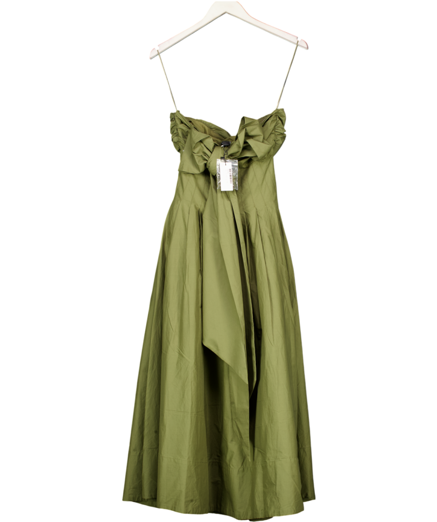 Karen Millen Green Cotton Poplin Maxi Strapless Sundress With Bow Tie At Back UK 6