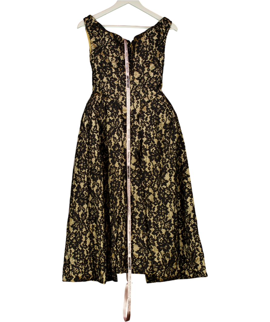 House of CB Charming Black Gold Lace Off Shoulder Midi Gown UK M