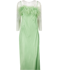 SLEEPER Green Boheme Feather-trim Slip Dress UK L