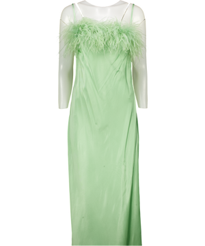 SLEEPER Green Boheme Feather-trim Slip Dress UK L