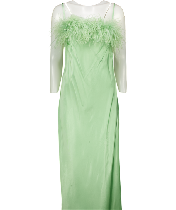 SLEEPER Green Boheme Feather-trim Slip Dress UK L