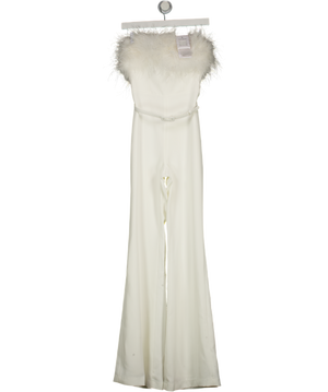 NADINE MERABI White Feather Trim Colette Bandeau Jumpsuit UK XS