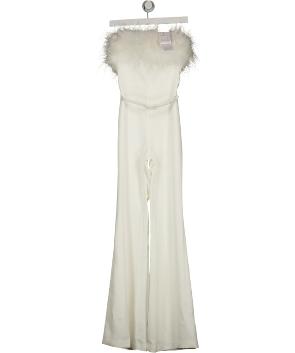 NADINE MERABI White Feather Trim Colette Bandeau Jumpsuit UK XS