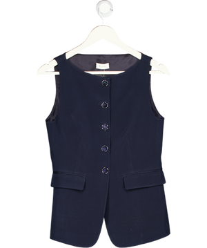 LILYSILK Blue Button Up Blazer Silk Vest Waistcoat UK 6