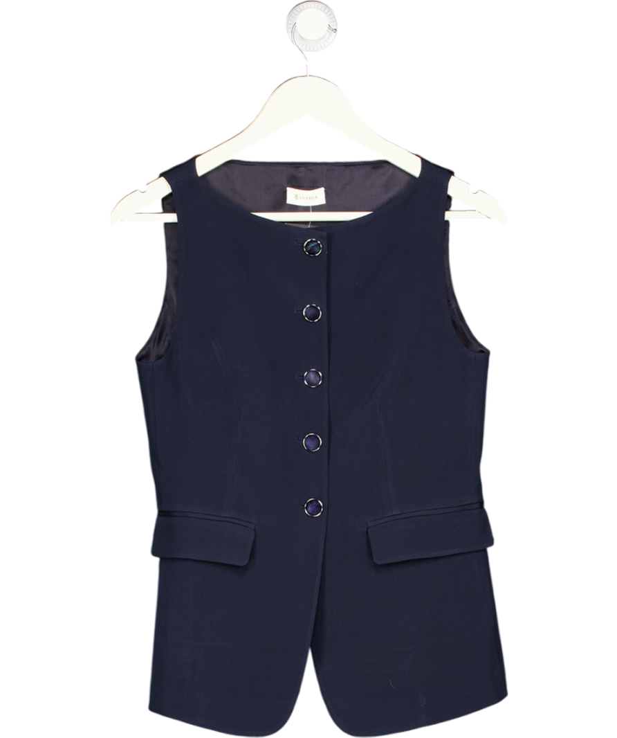 LILYSILK Blue Button Up Blazer Silk Vest Waistcoat UK 6