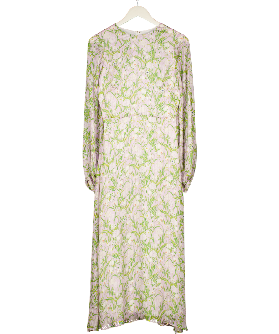 BORGO DE NOR Elitsa Sheer Stripe Midi Dress In Light Pink UK 8