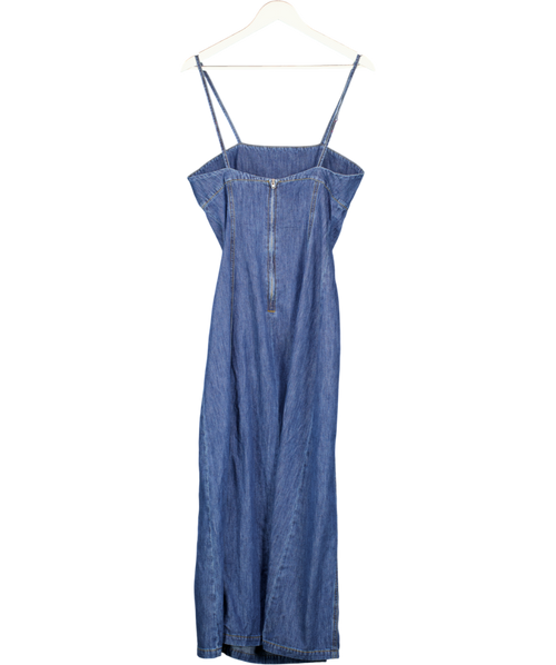 ASOS Chambray Denim Maxi Dress With Cinch Waist Seams In Mid Blue UK S