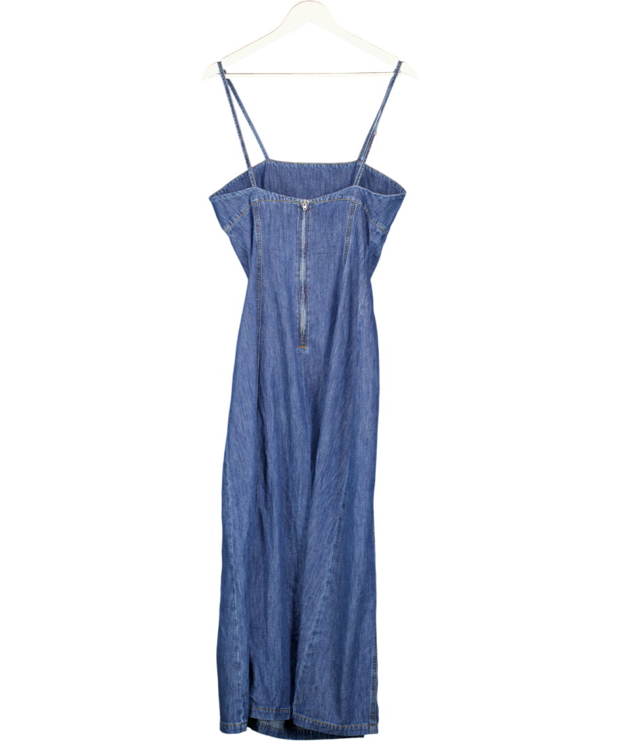 ASOS Chambray Denim Maxi Dress With Cinch Waist Seams In Mid Blue UK S