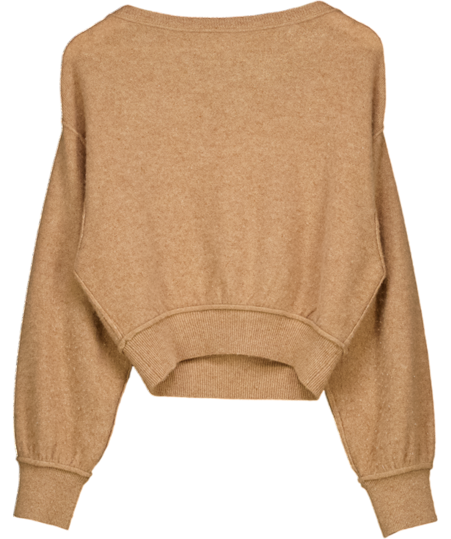 FREE PEOPLE Beige Camel 100% Cashmere V-neck Jumper UK XS