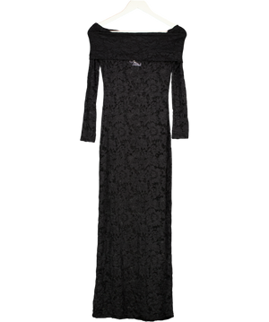 4th & Reckless Lace Bardot Foldover Long Sleeve Maxi Dress In Black UK 6