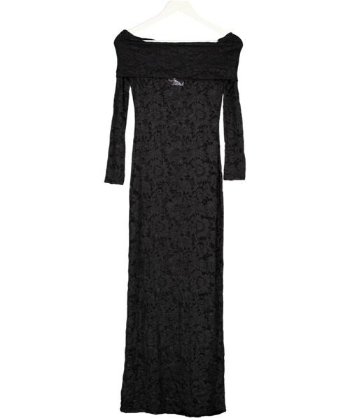 4th & Reckless Lace Bardot Foldover Long Sleeve Maxi Dress In Black UK 6