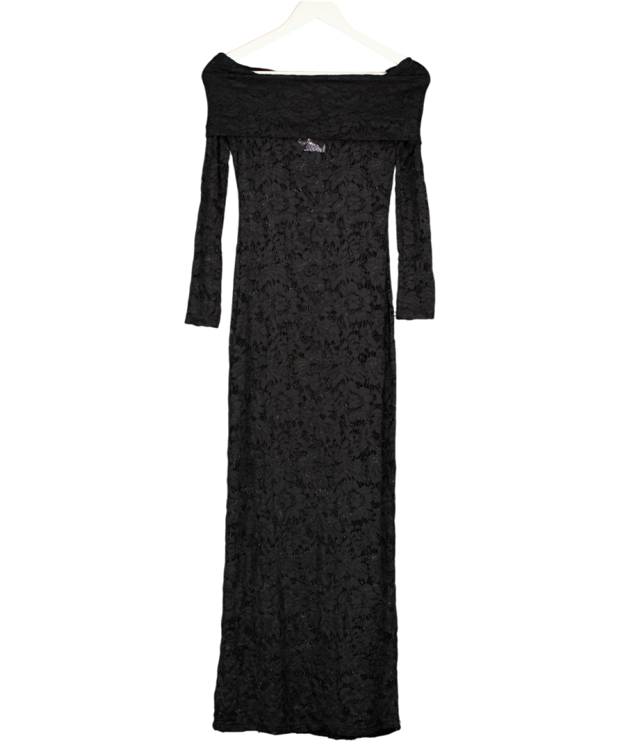 4th & Reckless Lace Bardot Foldover Long Sleeve Maxi Dress In Black UK 6