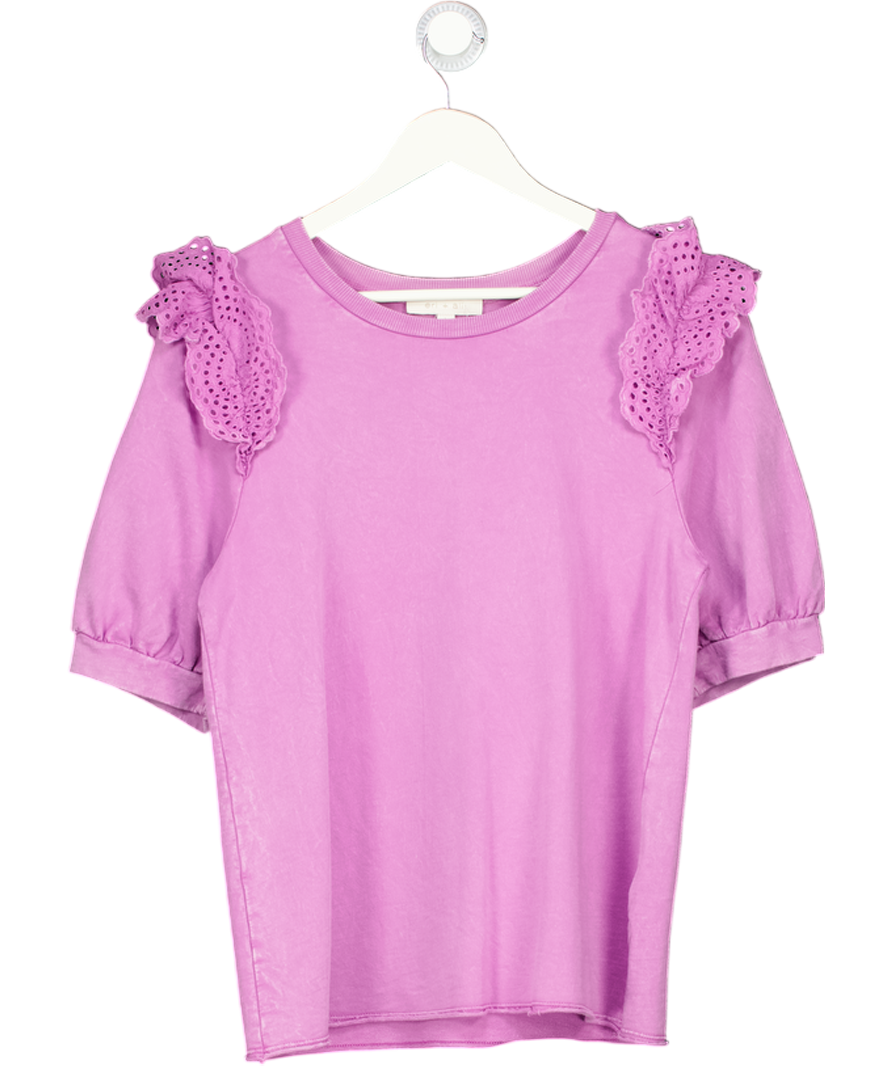 ANTHROPOLOGIE "eri + Ali" Lavender Purple Frill Sleeve Sweatshirt Top UK L