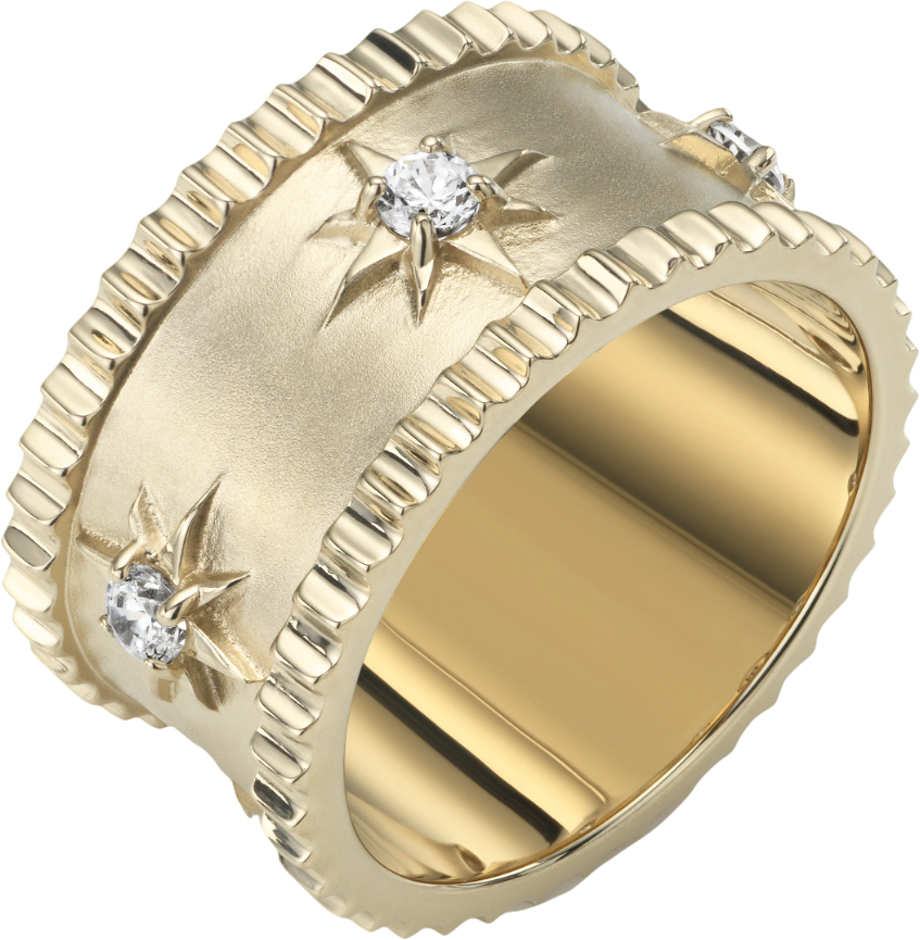 Heavenly London 22ct Gold Plated Sustainable Silver Lucky Star Ring With Cubic Zirconia Stones SZ J