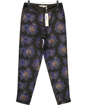 CLEMENTS RIBEIRO Black Floral Jacquard Cigarette Trousers UK 10