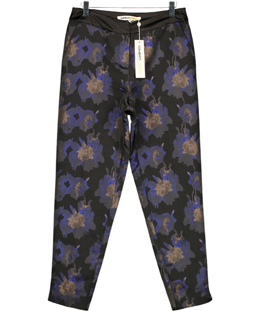 CLEMENTS RIBEIRO Black Floral Jacquard Cigarette Trousers UK 10