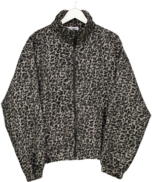 LILXWAVY Grey Leopard Zip Fleece Jacket One Size