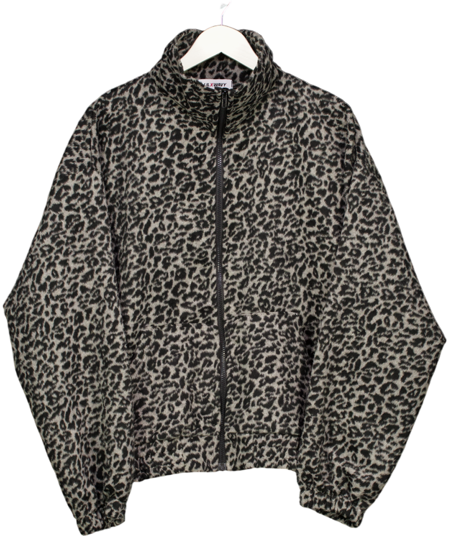 LILXWAVY Grey Leopard Zip Fleece Jacket One Size