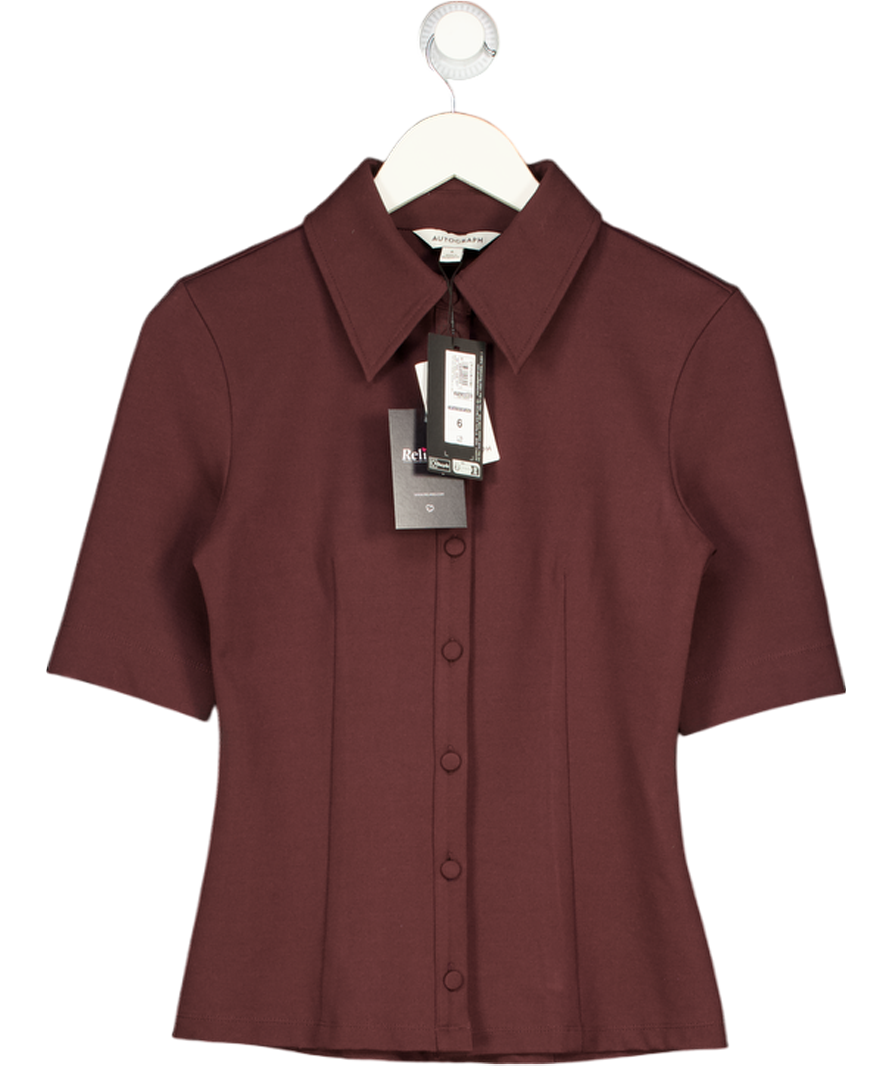 Autograph Brown Jersey Fitted Polo Top UK 6
