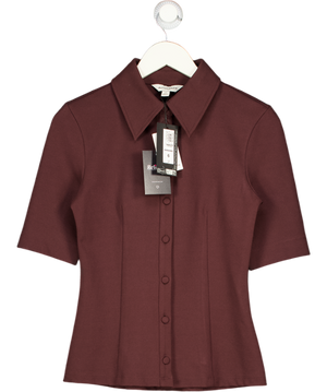Autograph Brown Jersey Fitted Polo Top UK 6