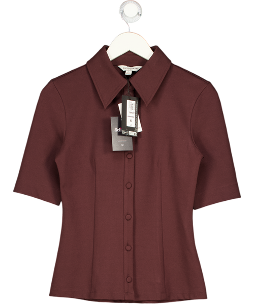 Autograph Brown Jersey Fitted Polo Top UK 6