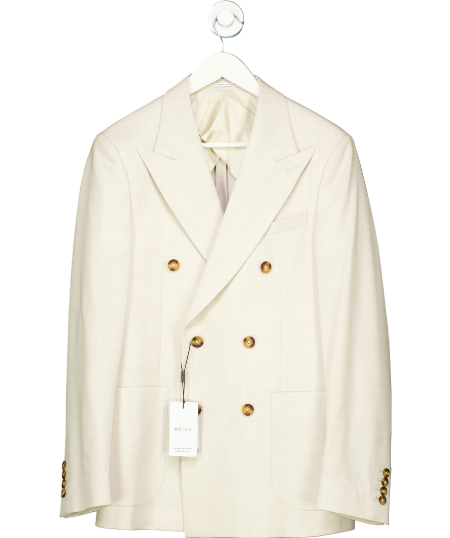 REISS Beige Slim Fit Double Breasted Wool Blend Blazer In Stone UK 38" CHEST