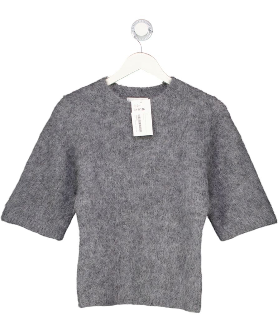 NA-KD Grey Knitted Alpaca Blend Short Sleeve Sweater UK XS