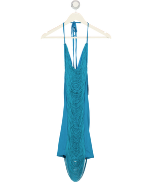 WHITE FOX Blue Reckless Glamour Fringe Mini Dress Teal Crush UK M