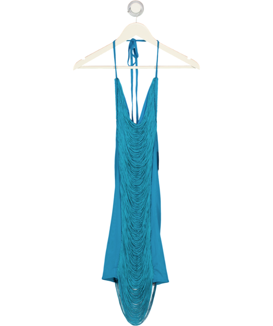 WHITE FOX Blue Reckless Glamour Fringe Mini Dress Teal Crush UK M