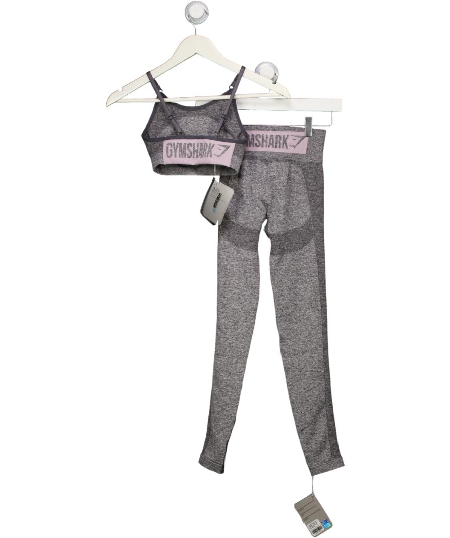 GYMSHARK Grey Marl Flex Strappy Sports Bra And Leggings Set UK XS