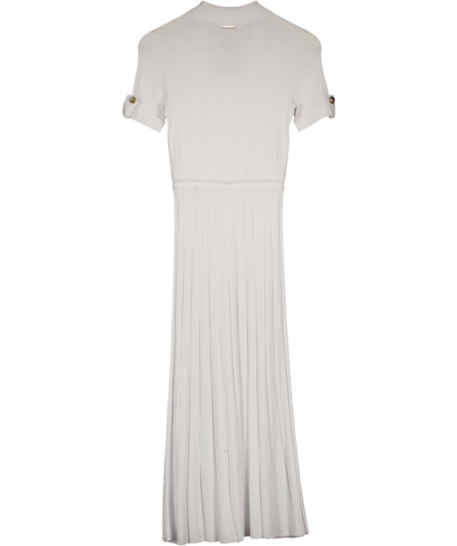 MICHAEL Michael Kors White Ribbed Stretch Knit Shirt Midi Dress UK XS