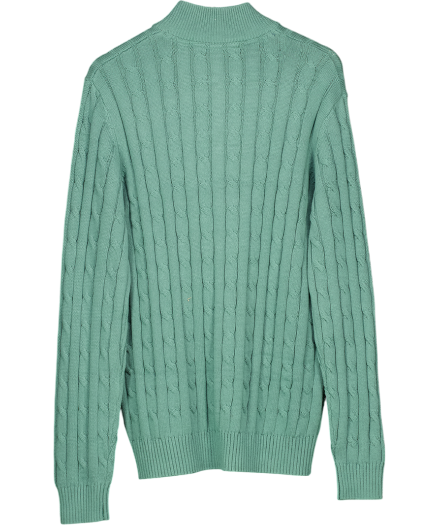 CREW Green Oarsman Organic Cotton Cable Knit Half Zip Jumper UK XL