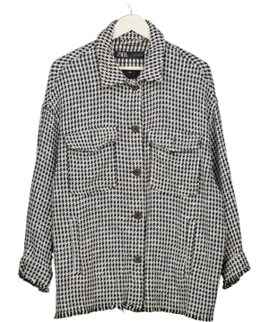 ZARA Blue Checked Tweed Shacket UK L