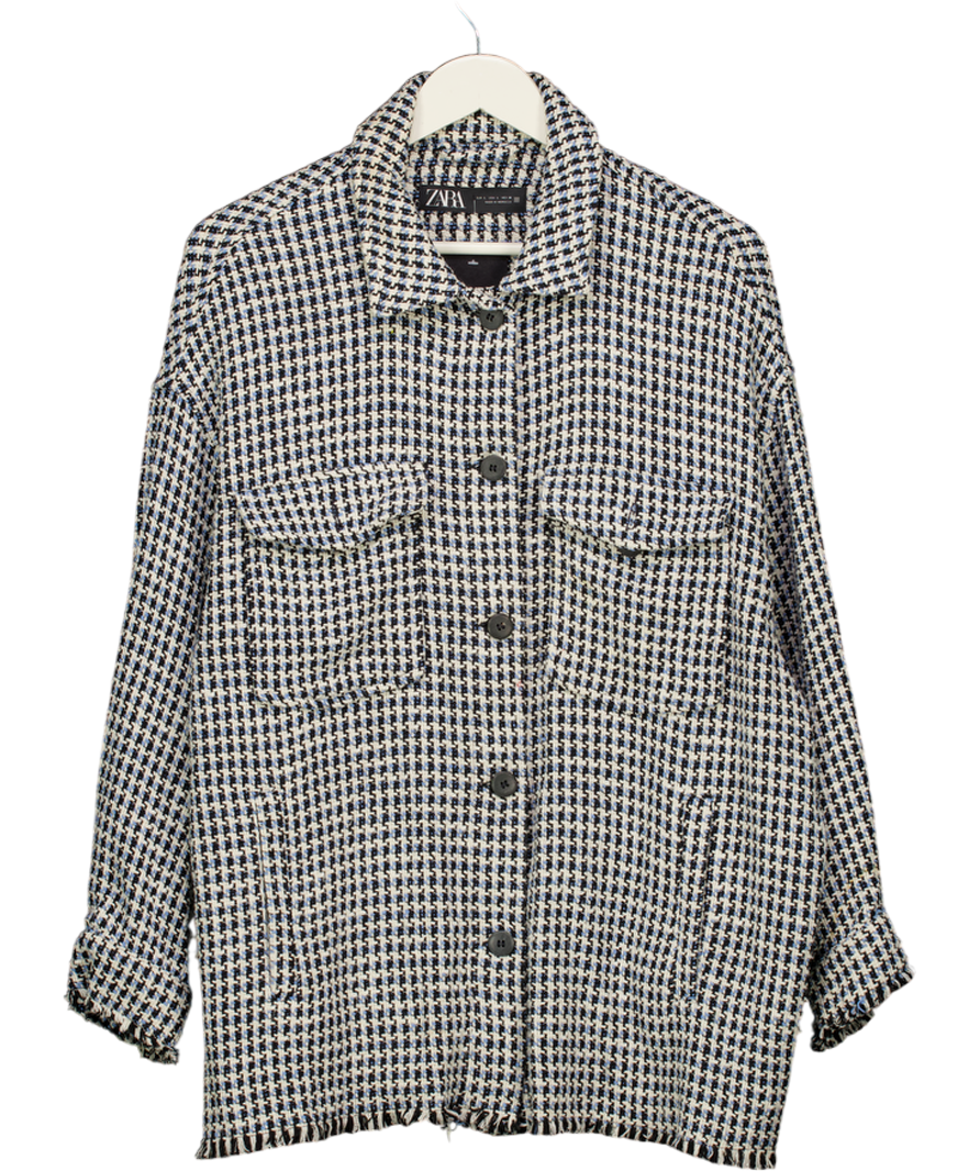 ZARA Blue Checked Tweed Shacket UK L