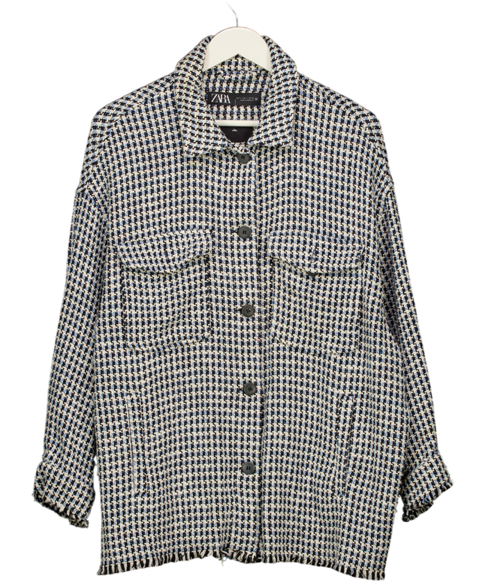 ZARA Blue Checked Tweed Shacket UK L