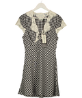 RIXO Black / Ivory Lacie Lace-trimmed Checked Crêpe Minidress UK 10