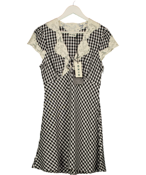 RIXO Black / Ivory Lacie Lace-trimmed Checked Crêpe Minidress UK 10