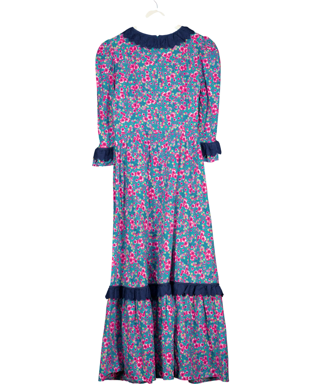 THE WELL WORN Blue / Pink Floral Maxi Dress With Lace Trim UK M