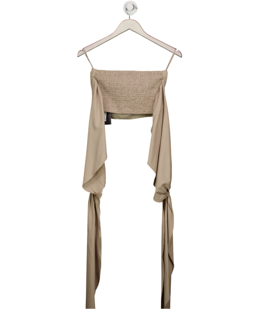 commense Beige Cotton & Line Crisscross Halter Tank Top UK XS